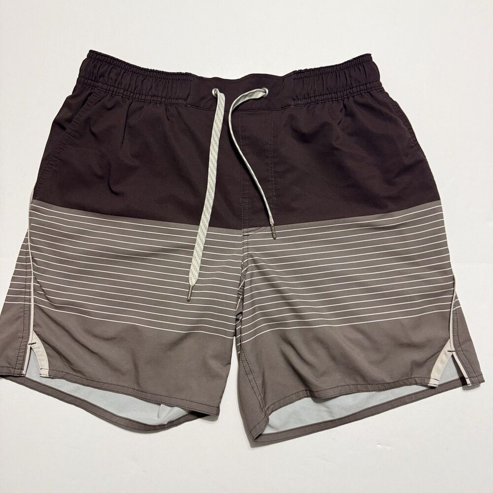 Vuori Cruise Board Shorts Men’s Small Brown Striped Athletic Swim Drawstring